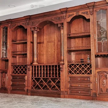 Индивидуальный винный шкаф из массива красного дуба в американском стиле, витрина, обеденный шкафчик и изготовленный на заказ винный шкаф в европейском стиле.