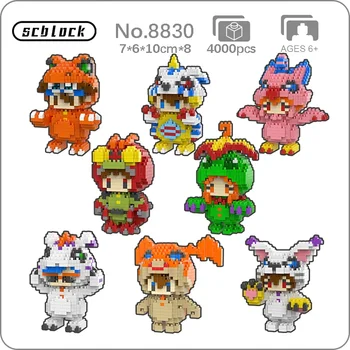 SC 8830 Digimon Agumon Gabumon Piyomon Patamon Tailmon Цифровая Кукла-Монстр Мини Алмазные Блоки Кирпичи Строительная Игрушка В Подарок Без Коробки