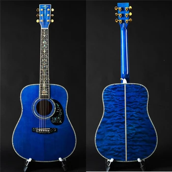 41-дюймовые акустические гитары из стеганого клена синего цвета, акустическая гитара