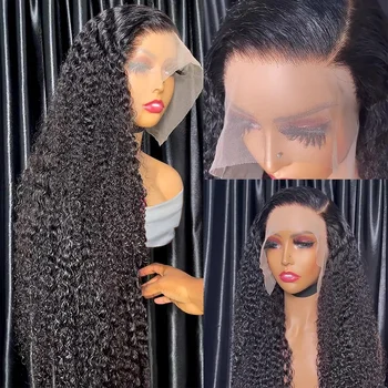 Женщины 13x6 HD Прозрачные Кружевные передние парики из человеческих волос Remy Вьющиеся Бразильские 30 дюймов Глубокая волна 250 Плотность HD Кружевной Фронтальный парик