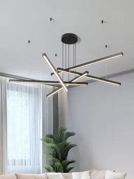 Люстра в скандинавском стиле для гостиной, постмодернистские минималистичные светильники для столовой с длинной полосой, атмосферный бытовой свет, роскошные светодиодные лампы