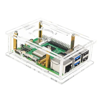 Для Raspberry Pi 5 Акриловый корпус Медные/алюминиевые радиаторы для платы разработки корпуса Pi 5 Защитная оболочка с охлаждающим вентилятором