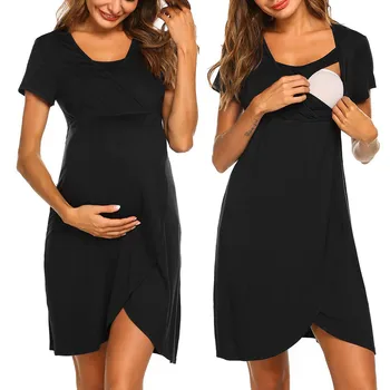 Одежда для беременных, женское Однотонное платье, Женская туника в полоску для беременных, платье для кормления грудью, Летнее платье для беременных