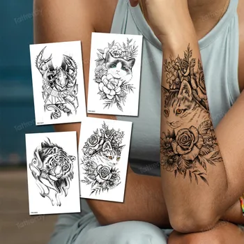 наклейка с татуировкой женский цветок кошка дракон черная татуировка временная женская временные татуировки на рукавах водонепроницаемая сексуальная боди-арт мода