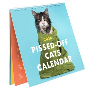 1 ШТ 2024 Календарь с разозленными кошками, Забавный настенный календарь с кошкой, креативный календарь, подвесной календарь с кошкой, 12 месяцев Кошке