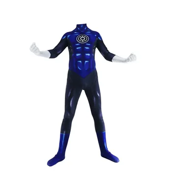 Синий Корпус фонарей Косплей костюм супергероя Зентаи на Хэллоуин для взрослых и детей, комбинезон, боди