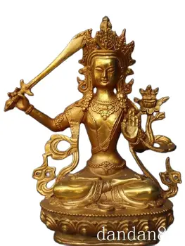 Статуя ремесел тибетский буддизм бронзовый позолоченный меч Манджушри тара Кван-Инь Гуань Инь статуя будды Хэллоуин