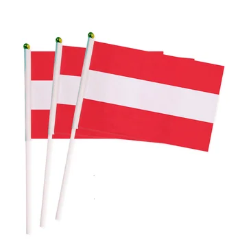 Австрия Ручной Флаг 14*21 см 100шт полиэфирные ткани Австрия Маленький Ручной развевающийся Флаг с пластиковым флагштоком для декора