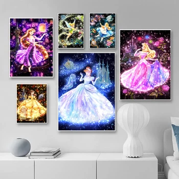 Картины Диснея на холсте Рапунцель, Белоснежка, Золушка, Лесная принцесса, Плакаты и принты, настенное художественное изображение, плакат для домашнего декора