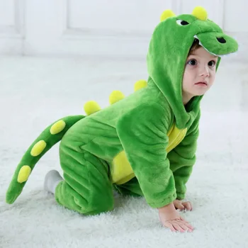 Детский Динозавр Зеленый Мультяшный Костюм Животного Младенец Малыш Детское Боди Комбинезон Фланелевый Удобный Аниме