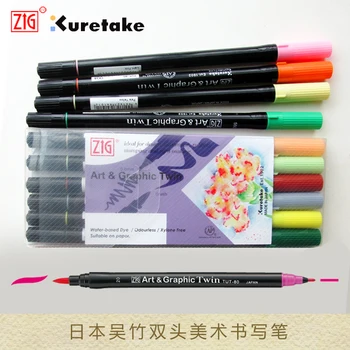 ZIG Kuretake Art & Graphic Twin Brush Pens с двумя наконечниками, краска на водной основе Japan TUT-80 пастельных тонов