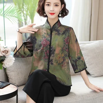 Рубашка в китайском стиле, винтажные топы Чонсам, женские блузки Hanfu, китайское традиционное платье, костюм Тан, блузки с принтом харадзюку, женские блузки
