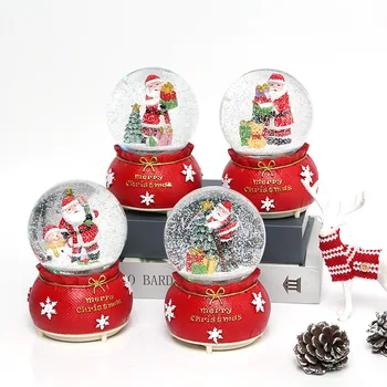 Украшения из смолы прозрачный хрустальный шар украшение Рождество с огнями музыкальная шкатулка автоматический снег