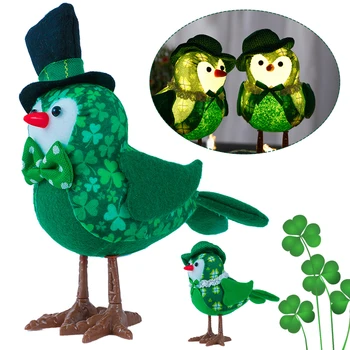 Украшение в виде светящихся птиц на День Святого Патрика со светом, декор в виде маленьких животных, креативный орнамент в виде мультяшных птиц, подарок на Ирландский день для детей