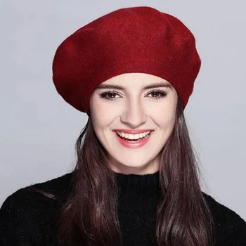 Женские береты, модные однотонные шерстяные Вязаные береты с женской шапочкой французской художницы, Теплая осенне-зимняя женская шапка