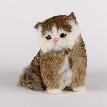прекрасная модель кошки цвета хаки из пластика и меха ручной работы, кукла-кошка, украшение для дома, кукольный подарок около 16x12 см