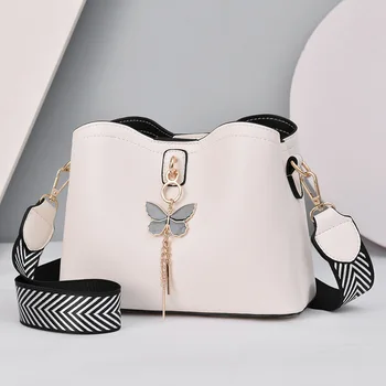 2024 Женская белая сумка, Новая дизайнерская сумка-мессенджер из искусственной кожи с бабочкой и кисточками, женская сумка через плечо