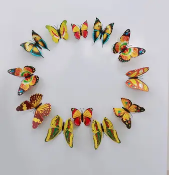12 шт./компл. цветов желтый 3D имитация бабочек наклейки на стену наклейки на холодильник с магнитами украшение дома
