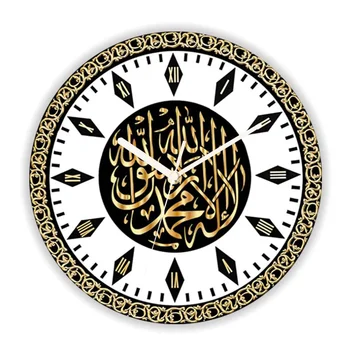 Элегантные исламские настенные часы с золотой каллиграфией Шахада для гостиной кухни, арабские часы Рамадан, подарок для домашнего декора