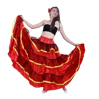 Юбка для танцев фламенко, многослойная длинная юбка, юбка для испанских танцев, юбка для танца живота