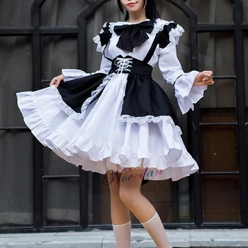 Мужской Женский наряд горничной, Аниме, сексуальное Черно-Белое платье-фартук, милые готические платья в стиле Лолиты, костюм для косплея