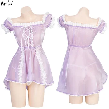 AniLV Аниме Castle Princess Фиолетовое платье с пышными рукавами, униформа, костюмы, женская ночная рубашка с открытыми плечами, пижамный наряд для косплея