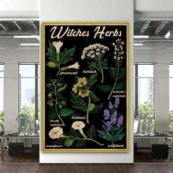 Плакат с травами девушки-ведьмы, ведьмовские травы, искусство Хэллоуина, Домашний декор, настенные принты на холсте, Уникальные подарки