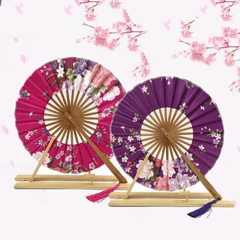 Высококачественный классический ручной вентилятор Cherry Flower Japanese Blossom, складной бамбуковый круглый веер, подарок для свадебной вечеринки