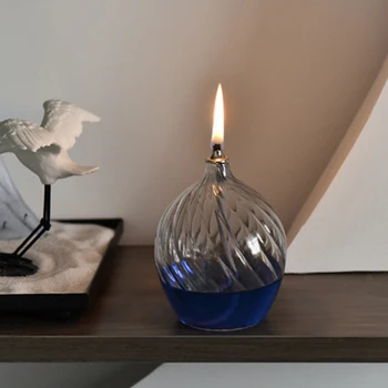 Масляная лампа из жидкого стекла многоразового использования, прочная масляная свеча из боросиликатного стекла, уникальный внешний вид внутренней резьбы для изысканной кухни