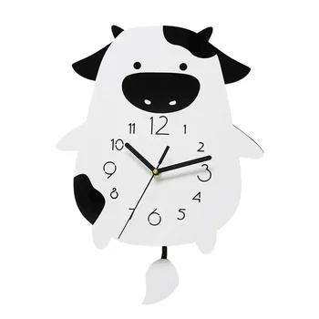 Мультяшная Корова Настенные Часы 3D Современные Немые Настенные Часы Орнамент Бесшумные Кварцевые Часы Украшение Домашней Гостиной