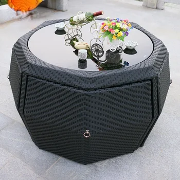 Комбинированный ротанговый стул для террасы во дворе кофейни из пяти частей, водонепроницаемая и солнцезащитная мебель для отдыха из ротанга