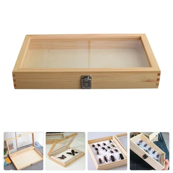 Витрина для насекомых, деревянная коробка для образцов бабочек, прочный винтажный футляр для образцов с пылезащитной прозрачной крышкой