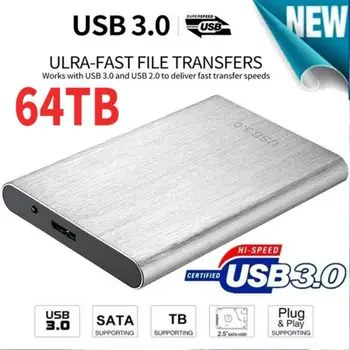 2023 Новый портативный SSD 64 ТБ 32 ТБ Внешний жесткий диск Type-C USB 3.0 Высокоскоростные внешние жесткие диски для ноутбуков / настольных компьютеров
