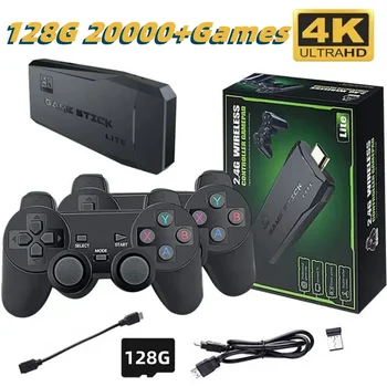Игровая консоль 2.4G Двойной Беспроводной Контроллер Game Stick 4K 20000 Игр 128 64 32GB Ретро-Игры для PS1/GBA Рождественский Подарок