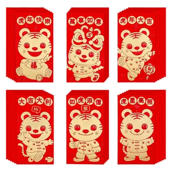 36 Штук новогодних красных конвертов 2022 года, китайский Лунный Год тигра, красные конверты на удачу с деньгами, милый мультяшный красный цвет