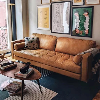Кожаные диваны в американском стиле в стиле ретро для гостиной, небольшой квартиры, скандинавской мебели для гостиной, домашнего обихода, современного роскошного ленивого дивана