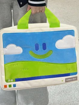 Забавная мультяшная сумка с улыбающимся лицом для студентов, универсальные сумки для ноутбуков с вышивкой, модные универсальные сумки большой емкости