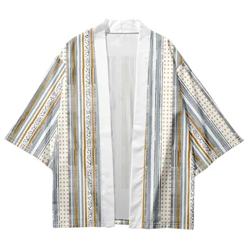 Японский мужской кардиган-кимоно, халат, пальто, повседневный свободный Юката Хаори, летний мужской домашний халат в винтажном стиле, рубашки, наряды