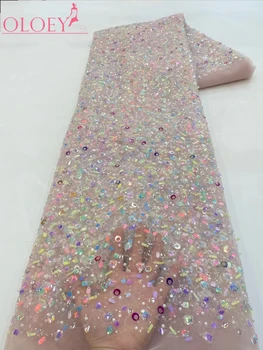 2023 Модная элегантная Французская кружевная ткань с вышивкой бисером В Африканском Нигерийском стиле С блестками Для свадебного платья
