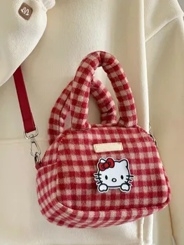 Сумка-мессенджер Sanrio hello kitty для девочек Рождественская сумочка в клетку мультяшная милая сумка через плечо Y2K fashion Cross body bag