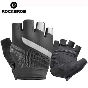 Велосипедные перчатки ROCKBROS с полупальцами, ударопрочные, износостойкие, дышащие, MTB Дорожный велосипед, Мужские и женские спортивные перчатки, велосипедное снаряжение