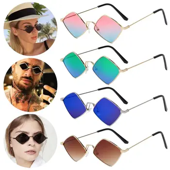 Солнцезащитные очки в форме ромба в стиле ретро для мужчин и женщин, модные металлические четырехугольные оправы, Солнцезащитная пленка, Солнцезащитные очки, оттенки
