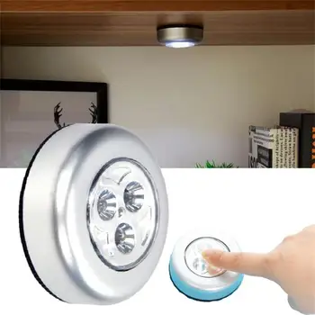 Мини светодиодный ночник Беспроводной круглый сенсорный светильник с датчиком движения, работающий на батарейках, настольная ночная лампа для освещения шкафа в спальне