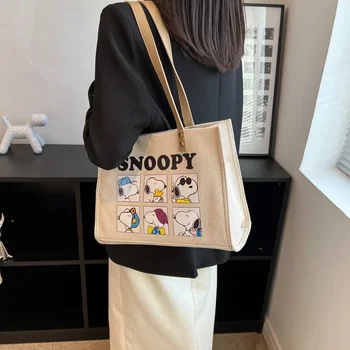Холщовая сумка из мультфильма Снупи женская 2023 новая сумка большой емкости, сумка-тоут, студенческая сумка для покупок