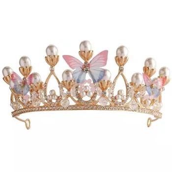D0LF Корона принцессы, повязка на голову со стразами, обруч для волос с бабочкой, винтажная лента для волос для детского сценического костюма