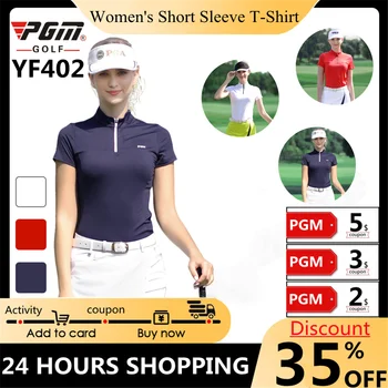 Женская футболка для гольфа Pgm С короткими рукавами Из Летней Ткани Для занятий спортом На открытом воздухе, Женский Топ, Однотонная Дышащая Рубашка, Приятная для кожи