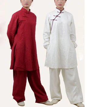 Настройте высококачественную льняную одежду для тайцзицюань, униформу для боевых искусств кунг-фу, костюмы для ушу, костюмы для выступлений тайцзи, розовый/красный