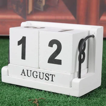 Деревянный календарь Многоразовый настольный календарь Календарный блок с винтажным эффектом для офиса и дома Белый