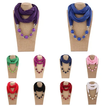 Модная подвеска из смолы, расшитая бисером, Однотонный Хлопковый Женский шарф-кольцо, Разноцветное ожерелье, шарф-подвеска, Головные платки, Хиджаб, шарфы