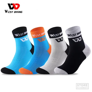 Спортивные носки WEST BIKING для велоспорта, Нескользящая средняя трубка контрастного цвета для баскетбола, футбола, унисекс, компрессионные носки 